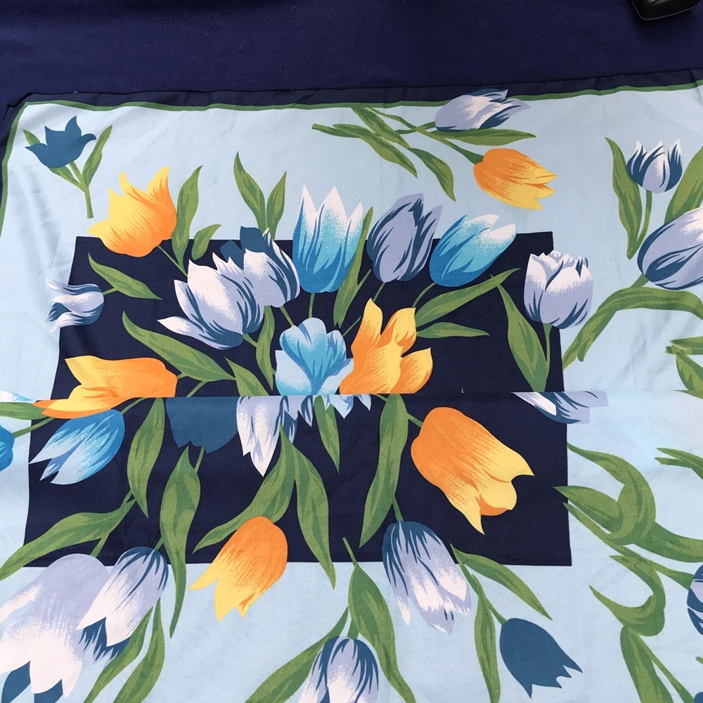 Colorful Tulip Scarf with Blue Border from Italy - Picture 2 of 3